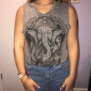 Jeweled elephant muscle tee